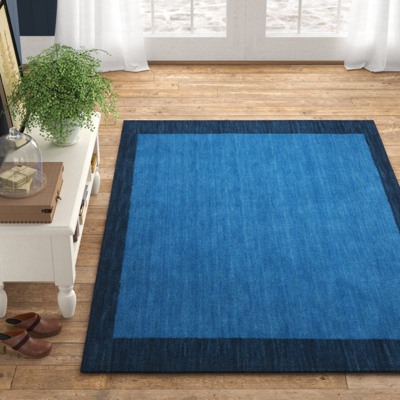 Breakwater Bay Southbury HandHooked Wool Light Blue/Dark Blue Area Rug